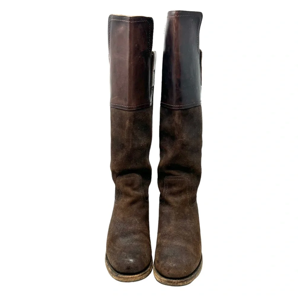 Frye Boots Size 7 B Womens Knee High Heel Brown Leather Riding Suede‎